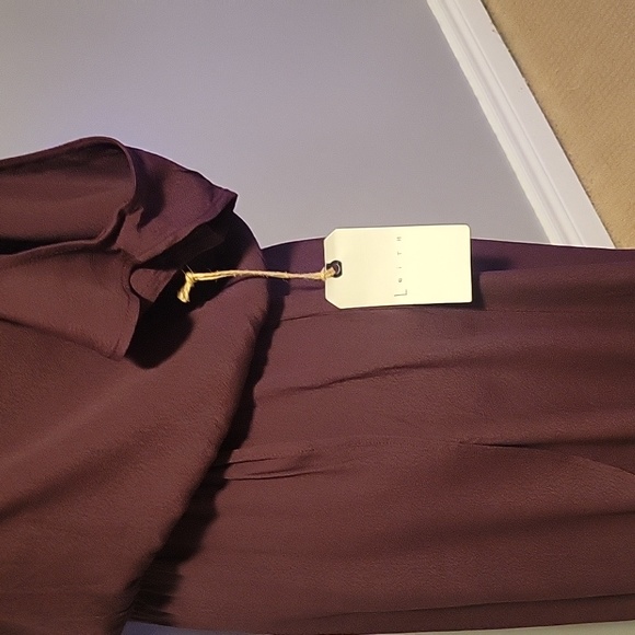 Leith Burgundy Cold Shoulder Midi Dress with Wrap Skirt - Picture 6 of 6